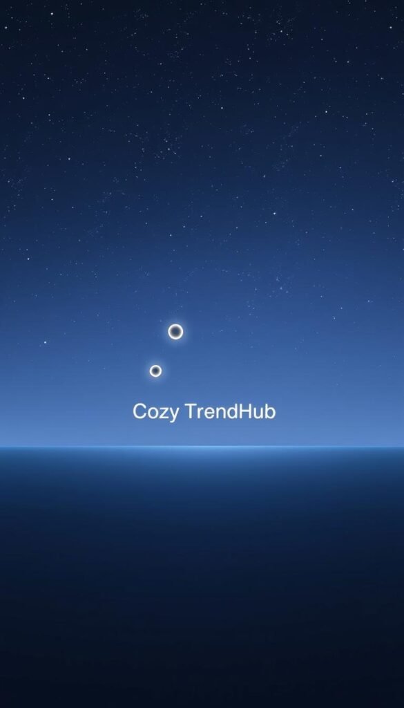 A serene and minimalist space scene featuring a calm, starry night sky. In the foreground, a smooth, dark surface reflects the stars twinkling above. The middle section includes floating, softly glowing orbs that suggest a sense of tranquility and balance, hinting at minimalist home decor elements like potted plants or simple geometric shapes. The background showcases a vast expanse of deep blue and violet hues, creating a peaceful atmosphere. Utilize soft, diffused lighting to enhance the calmness of the scene, with a focus on a wide-angle perspective to capture the expansive beauty of the cosmos. The aesthetic evokes a sense of spaciousness and clarity in line with the theme of minimalism. Incorporate the brand name "CozyTrendHub" subtly within the composition while maintaining a clutter-free appearance. A serene and minimalist space scene featuring a calm, starry night sky. In the foreground, a smooth, dark surface reflects the stars twinkling above. The middle section includes floating, softly glowing orbs that suggest a sense of tranquility and balance, hinting at minimalist home decor elements like potted plants or simple geometric shapes. The background showcases a vast expanse of deep blue and violet hues, creating a peaceful atmosphere. Utilize soft, diffused lighting to enhance the calmness of the scene, with a focus on a wide-angle perspective to capture the expansive beauty of the cosmos. The aesthetic evokes a sense of spaciousness and clarity in line with the theme of minimalism. Incorporate the brand name "CozyTrendHub" subtly within the composition while maintaining a clutter-free appearance.