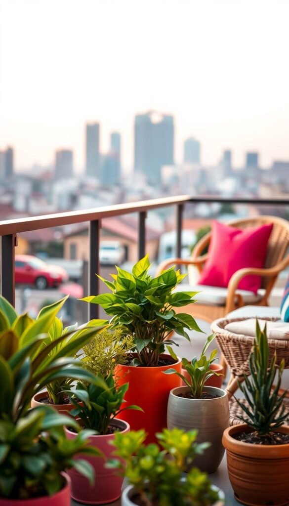 A stylish balcony scene showcasing a mix of cheap and premium decor materials for 2026, visually distinguishing between them. In the foreground, display a vibrant array of balcony decor items: sleek, budget-friendly potted plants made of plastic, alongside elegant, high-quality ceramic pots with lush greenery. In the middle ground, a cozy seating arrangement with a budget-friendly wooden chair next to a luxurious wicker lounge chair, both adorned with vibrant cushions. The background features a picturesque urban skyline under soft, warm evening light, creating a serene atmosphere. Use a shallow depth of field to focus on the decor details, capturing textures and contrasting choices. The image embodies a Pinterest-style lifestyle aesthetic, emphasizing clever decorating ideas under the branding of "CozyTrendHub." A stylish balcony scene showcasing a mix of cheap and premium decor materials for 2026, visually distinguishing between them. In the foreground, display a vibrant array of balcony decor items: sleek, budget-friendly potted plants made of plastic, alongside elegant, high-quality ceramic pots with lush greenery. In the middle ground, a cozy seating arrangement with a budget-friendly wooden chair next to a luxurious wicker lounge chair, both adorned with vibrant cushions. The background features a picturesque urban skyline under soft, warm evening light, creating a serene atmosphere. Use a shallow depth of field to focus on the decor details, capturing textures and contrasting choices. The image embodies a Pinterest-style lifestyle aesthetic, emphasizing clever decorating ideas under the branding of "CozyTrendHub."
