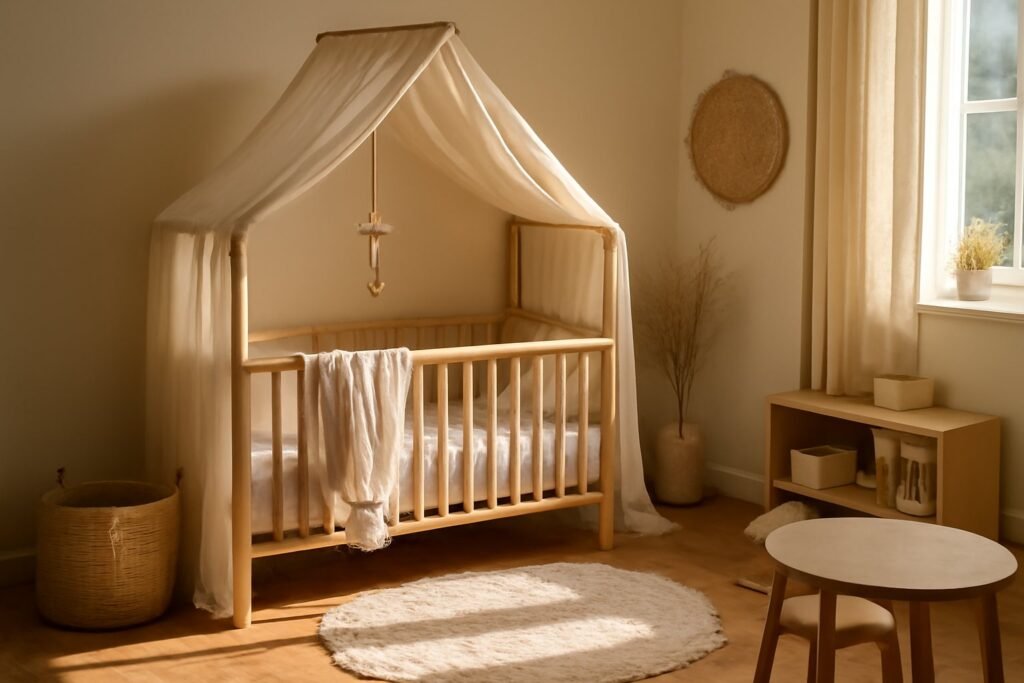 Baldachin Bett Kinderzimmer selbst gestalten leicht gemacht