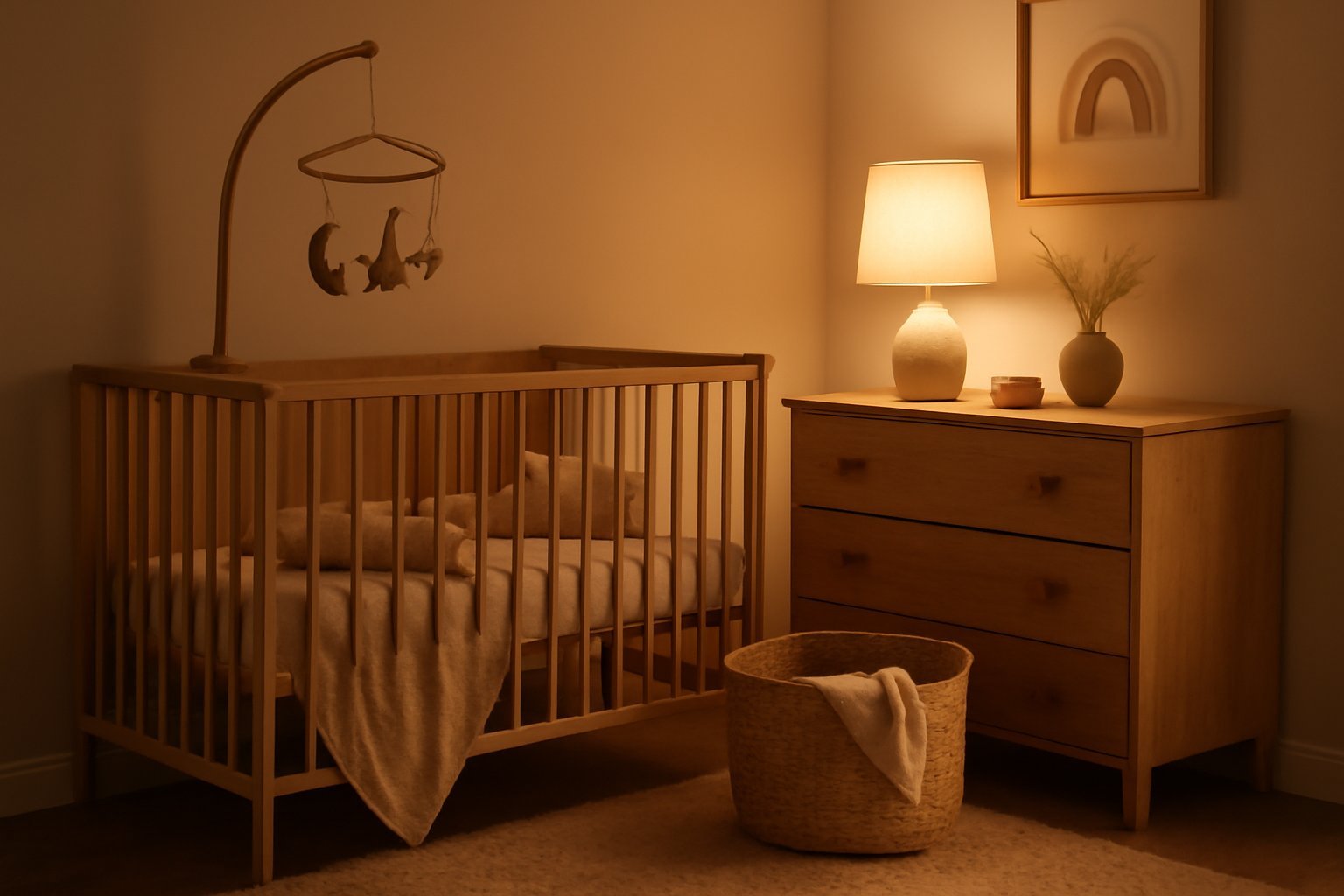 Gitterbett aus Holz mit Schublade