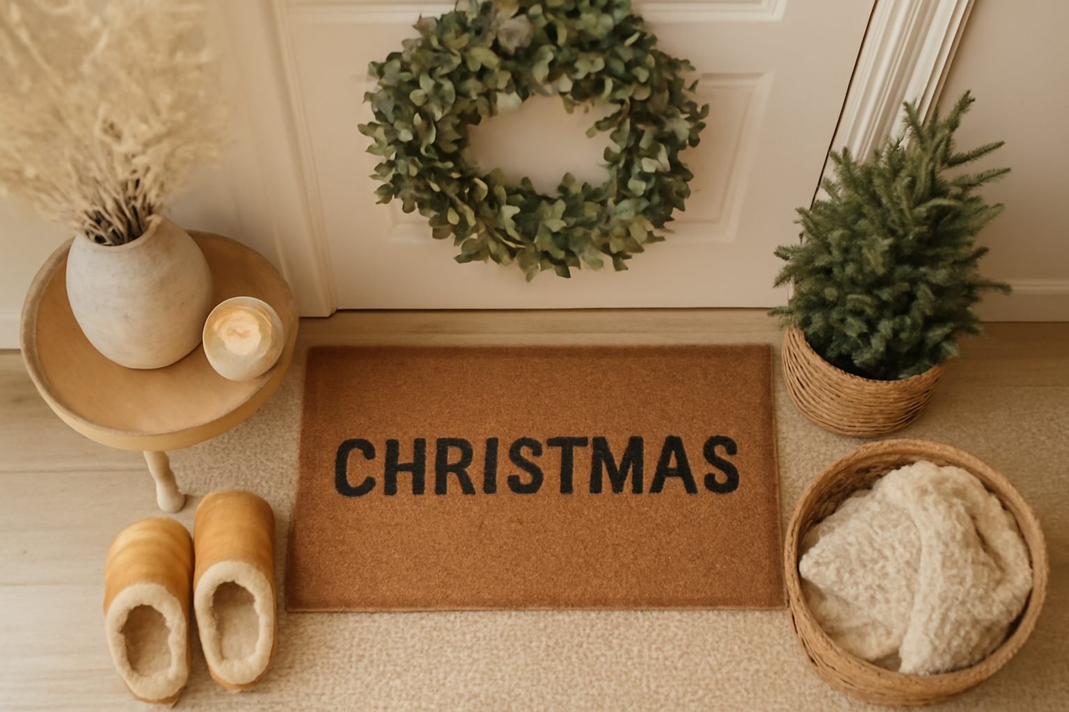 Weihnachtsdeko Hauseingang mit Baby