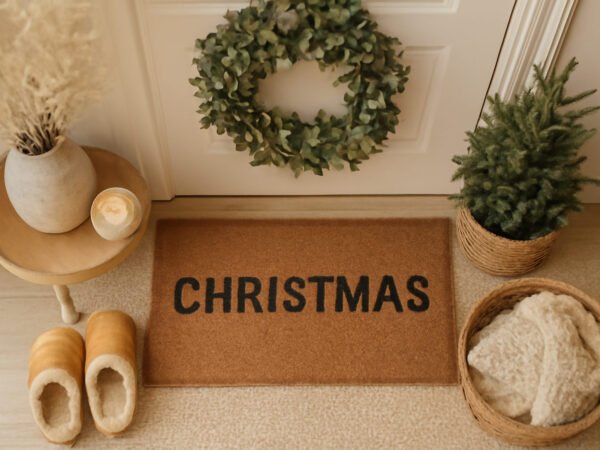 Weihnachtsdeko Hauseingang mit Baby